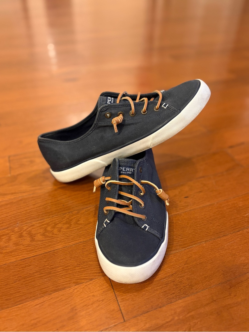 Sperry Navy Canvas Women's Sneakers with Tan Laces